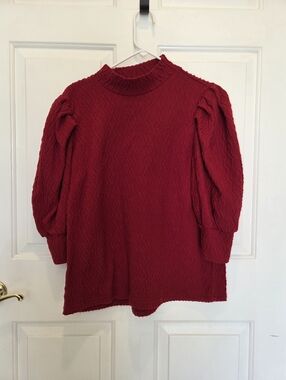 Textured Puff Sleeve Shirt 3/4 Sleeve By Shein